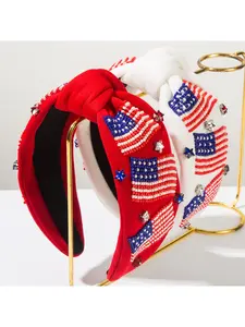New European and American popular creative headband with high-end feel, light luxury, American flag, rice beads with diamonds, Independence Day hair accessory