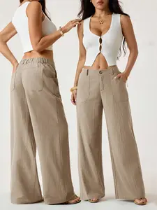 Women's Straight Leg Long Pants, Linen Material, Casual Style, Suitable for Spring and Summer, Comfortable and Breathable Design