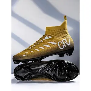 Men's Football Shoes, Lace Up High Top Football Cleats, Outdoor Sports Training Shoes, Artificial Grass Anti Slip Competition Nail Shoes