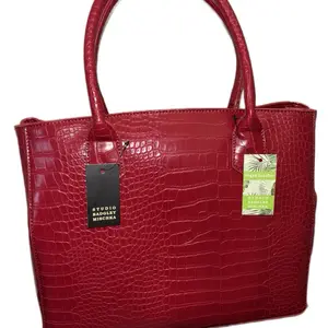 Badgley Mischka Large Tote - Red Vegan Leather Handbag with Crocodile Texture & Studio Tag
