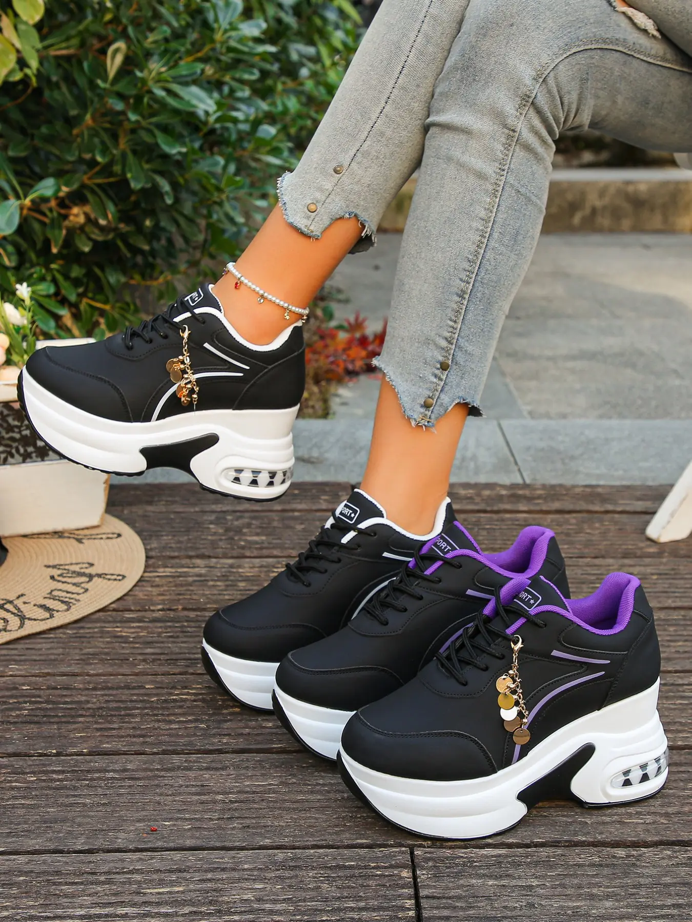 Women's Flatform Casual Shoes, Detachable Metal Studs, Comfortable Lightweight, Slip-On, Round Toe, All Seasons, Fashionable