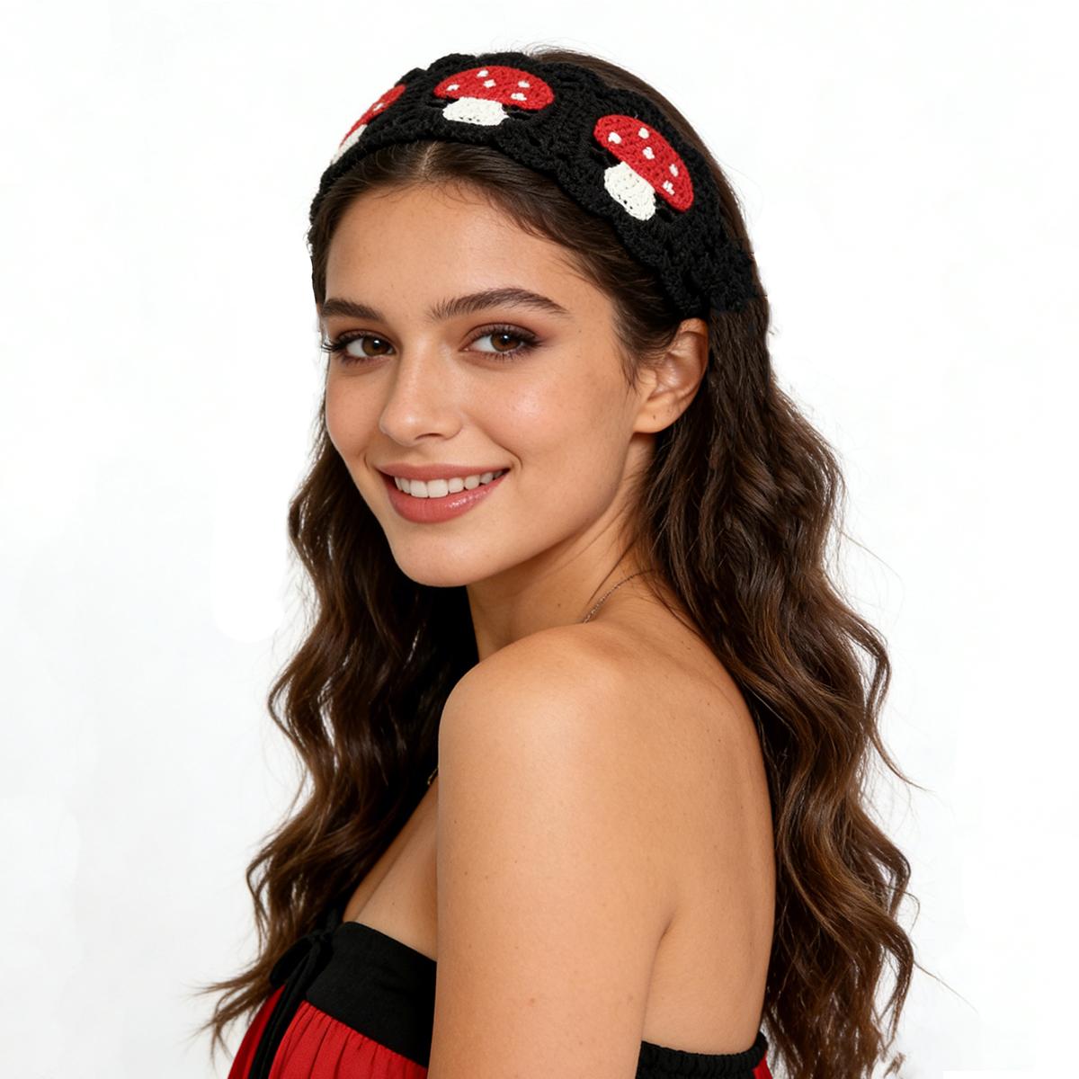 3 Pack Crochet Headbands for Women Mushroom Design Bohemian Bandana Tie-Back Knit Headband for Girls Wide Head Bands Crochet Headwrap Hairband