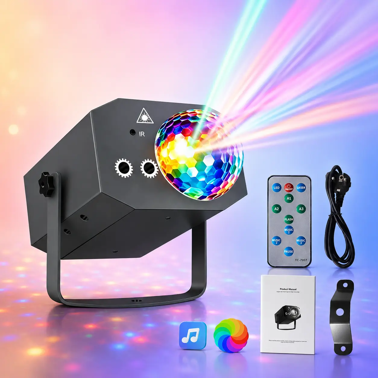 10W RGB Disco Ball Light - Colorful Plastic Decor with Laser Projector, Remote Control, Sound-Activated Strobe, Auto Run Modes; Indoor DJ Light for Party Decor, Watch Party, Home Dance