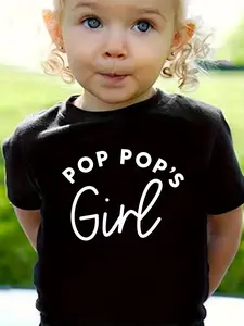 Pop Pop Girl" Black Cotton Tee for Youngsters Girls - Comfy &amp; Casual Round Neck, Short Sleeve with Playful Geometric Print, Easy-Care Summer Top, Youngsters T Shirts