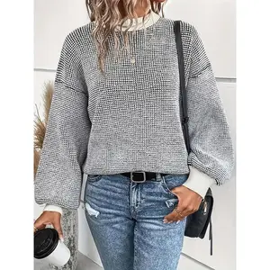 Women'sColorblockDropShoulderSweater,CasualStyleLongSleeveRoundNeckJumperforFall&Winter,FashionLadies'KnitwearforDailyWear