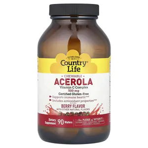 Country Life Chewable Acerola, Vitamin C Complex, Berry, 500 mg, 90 Wafers