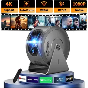 Mini Projector 4K 1080P [Built-in Apps] 2026 Upgraded Projector Portable, Auto Focus & Auto Keystone 360? Rotatable, with WiFi 6 &  5.4 Compatible with HDMI/TV Stick/USB/Laptop,Grey