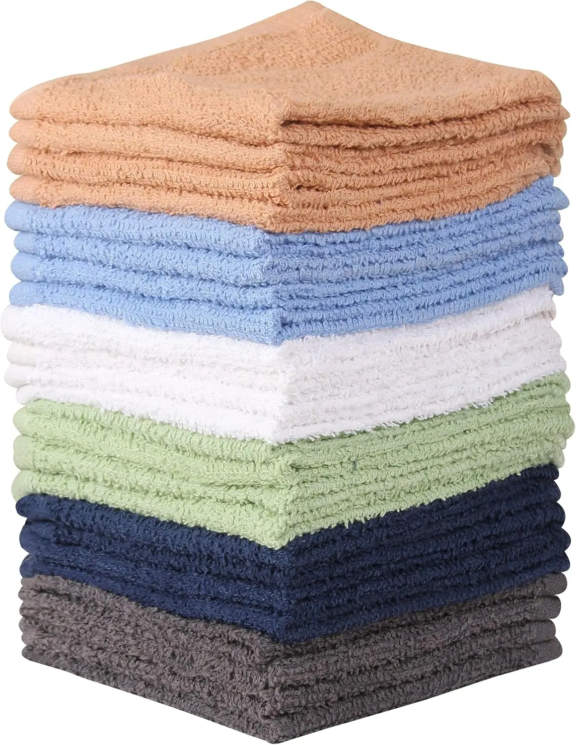 Towel and Linen Mart 100% Cotton 24-Pack Flannel Wash Cloths - Highly Absorbent, Soft Fingertip Facial Towels for Dry Hands Care (Multi)