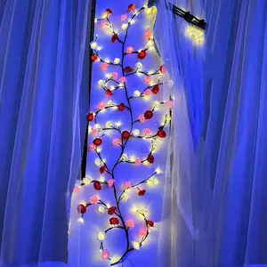 1count Indoor Decorative Rose Flower String Lights, 96 Lights USB Powered Remote Controlled Flower Vine String Lights for Christmas and Valentine's Day Decoration, Perfect for Terrace, Balcony, Wedding, Birthday Party, Date Night, Valentine's Day Gift