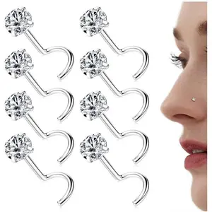 14K  Filled Nose Studs 316L Surgical Steel  Nose Rings Studs 6A CZ Simulated  Corkscrew L Shaped Nose Piercing  Nose Rings for Women Men 20G