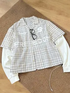 Unisex Plaid Long-Sleeve Shirt, Vintage Literary Style, FREEDOM Letter Print, Soft Button-Down Shirt, Versatile for Spring & Autumn Daily, Commuting & Campus Outfits
