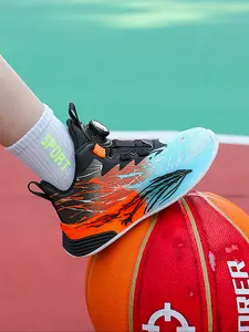 Cool Boys Mid-Height Athletic Basketball Shoes, All-Season Kids Sports Running Shoes, Rotating Buckle Design, Comfortable and Stylish