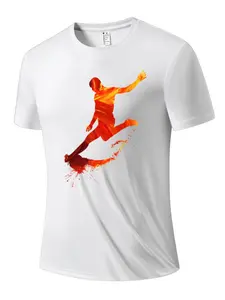 Men's Watercolor Football Player Quick-Dry T-Shirt, Artistic Ink Fan Short Sleeve, High Stretch Breathable Sports Top for Daily Wear and Outdoor Activities
