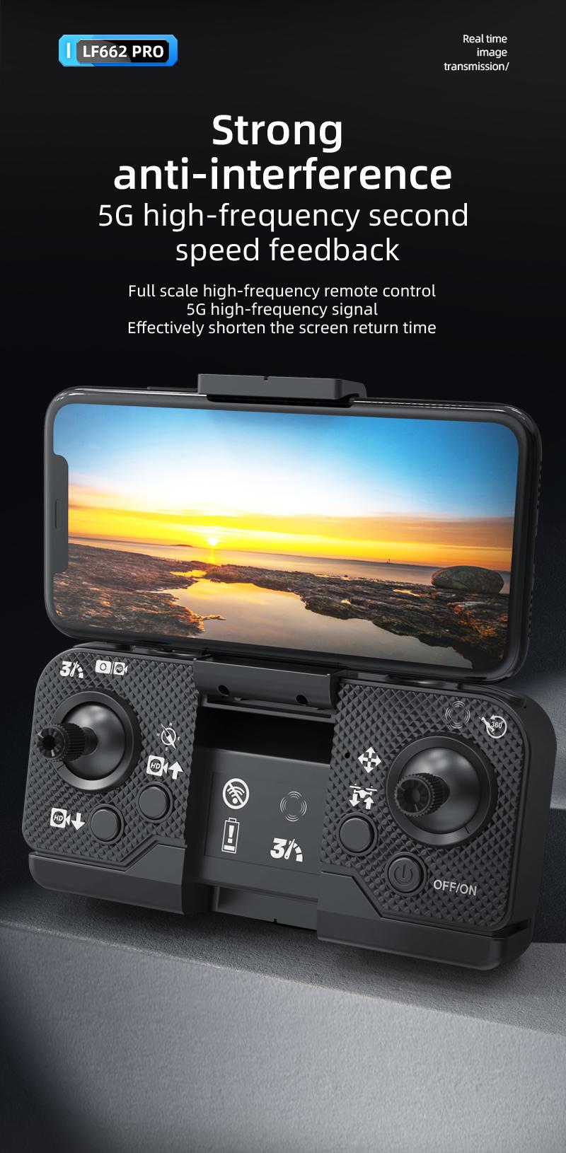 LF662 PRO 4K HD Triple Camera Flying Device, 360° Obstacle Avoidance Brushless Motor, 90° Electric Adjustable Lens, Foldable RC Aerial Camera with 20 Mins Flight Time, 1800mAh Battery, Optical Flow Hover, for Adults Beginners