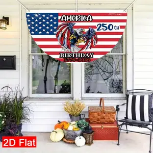 2D Flat American Flag Bald Eagle Semi-Circular Garden Flag |   Double-Sided Polyester Outdoor Yard Decor for Patio Lawn Wall - Welcome Spring 250th Anniversary