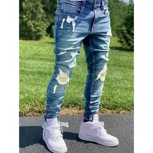 Men's Slim Ripped Jeans Street Style Stretch Denim Trousers