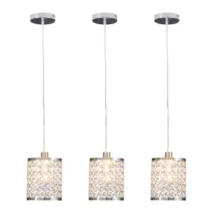 CNCEST 3-Pc Crystal Pendant Light Adjustable Ceiling Lamp with Silver Finish Modern Design for Living Room Dining Room or Bedroom 40W Max Power 107.64-161.46ft² Illumination Range