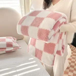 Plaid Pattern Flannel Blanket, Soft Comfortable Throw Blanket, Air-conditioned Room Blanket, Warm Nap Blanket for Home Office Outdoor Camping, Checkerboard Pattern Blanket