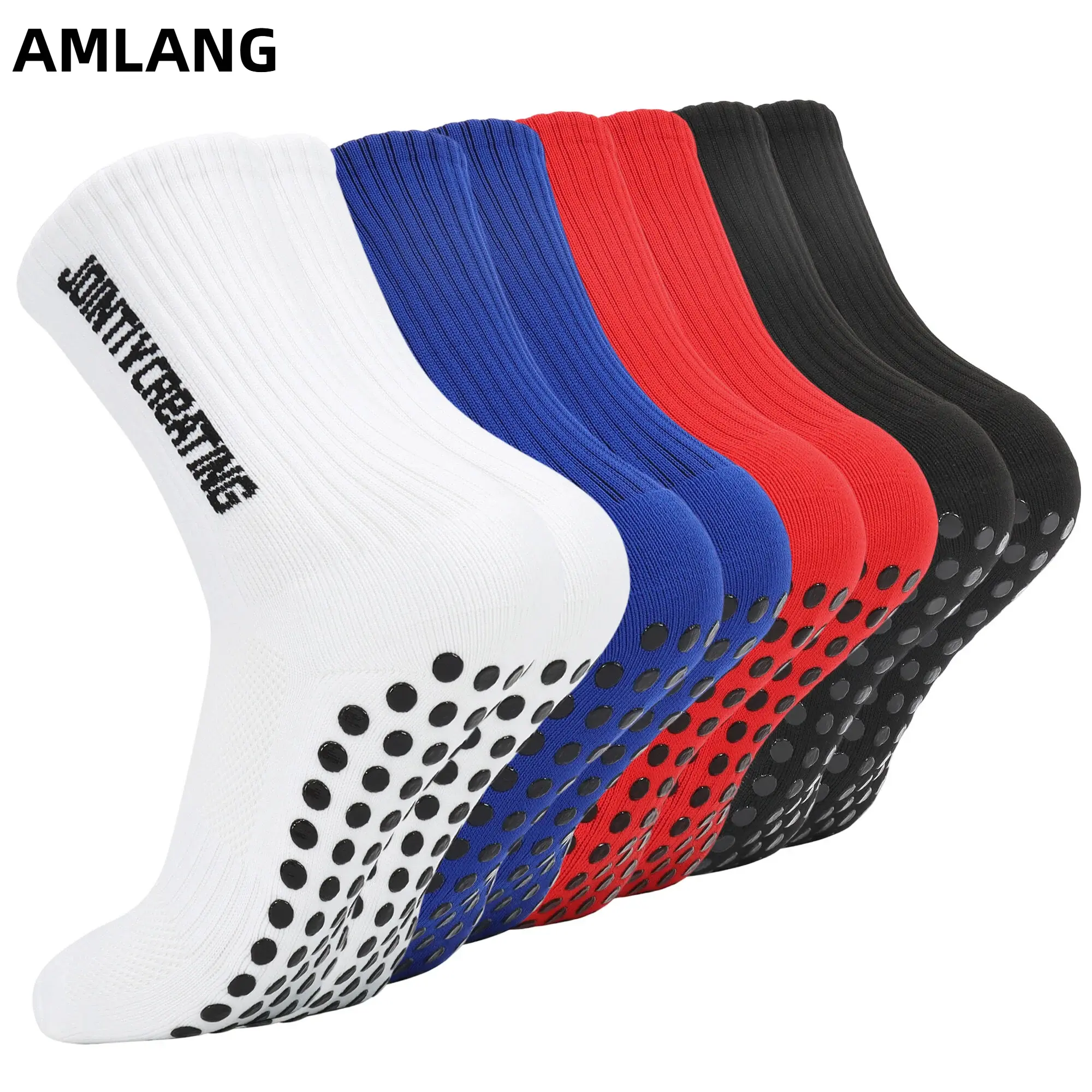 AMLANG Grip Soccer Socks for Men Anti Slip Athletic Socks Non-Slip Sports Football Basketball Socks with Grip Pads