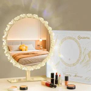 GALENTAL Iceberg Vanity Mirror with Light LED Makeup Mirror Dimmable 3 CCT Touch Screen Crystal Edge Desk Vanity Mirror for Bedroom Bathroom Living Room Gift Idea