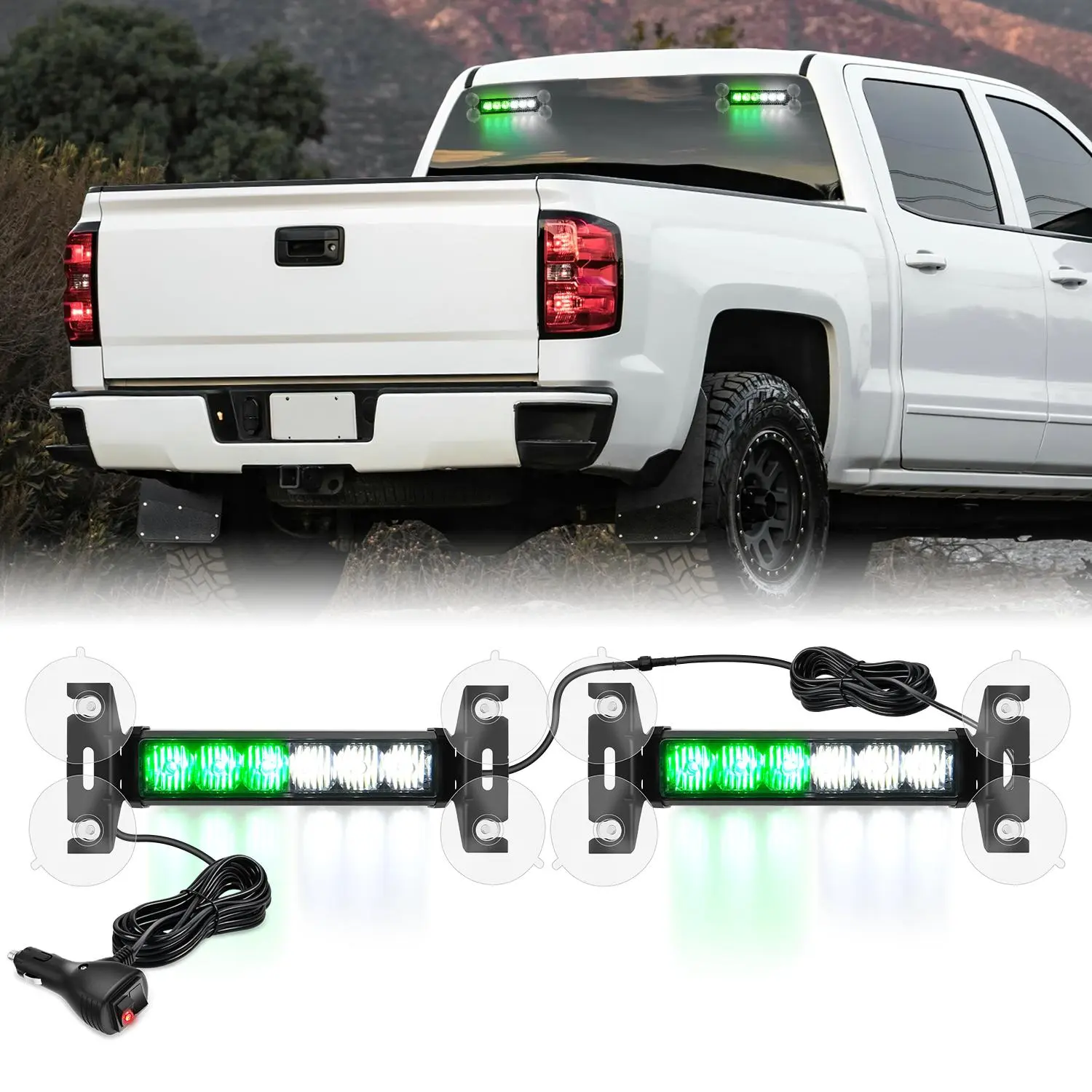 Nilight 12LED  Strobe Traffic Light Bar 2 in 1 Green White Dash  Safety Flashing Lights Front/Rear Windshield Construction Lights for Trucks Cars Plow  Vehicles Led Backlights