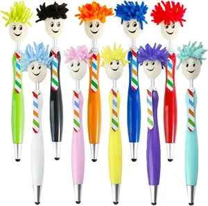 Mop Head Ballpoint Pens, 10-Pack Creative and Fun Mop Topper Pens for Office Use, Stress-Relief Writing Pens with Plush Hair, Click Pen Portable Decorative Signing Pens for Adults