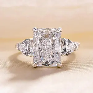 【V32】4CT Luxurious Radiant Cut & Ice Flower Cut Three Stone Engagement Cubic Zirconia Ring For Women,Promise Ring,Anniversary Ring,Gift Inspiration