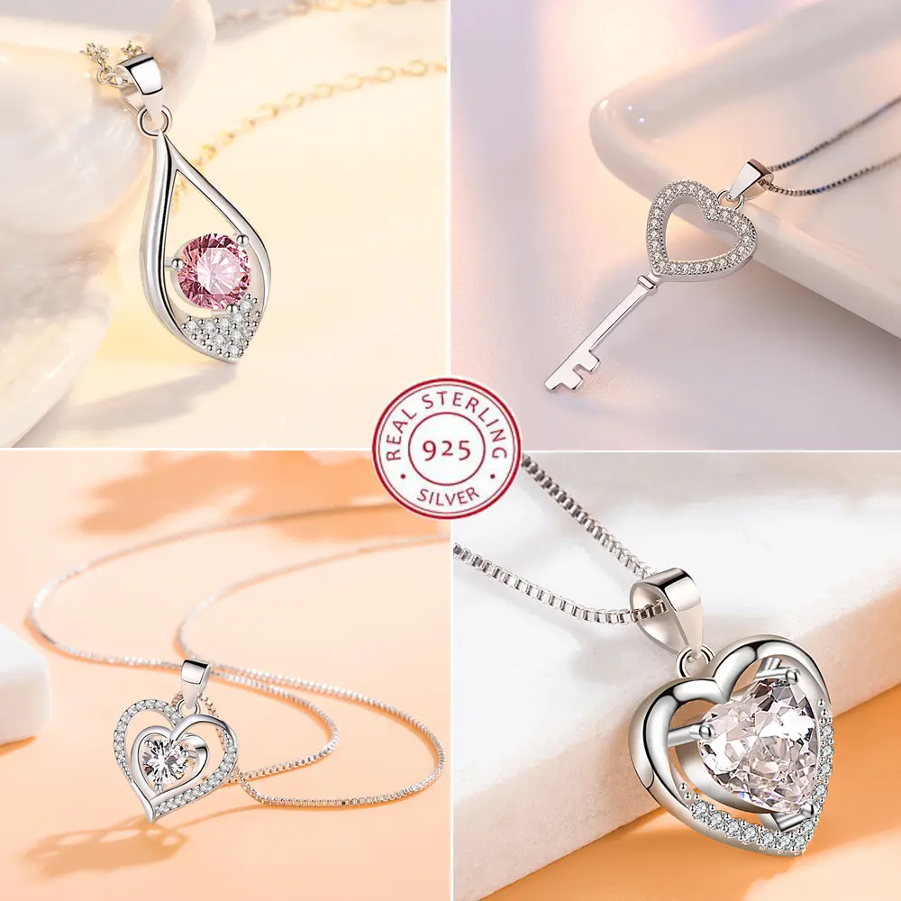 LUX-JEWEL - Women's Necklace 925 sterling silver Glowing Firefly Moon Heart Pendant necklace Fashion Day Valentine's Day jewelry gift