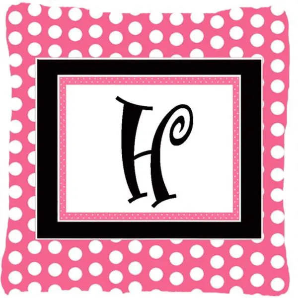 Initial Letter H Monogram Decorative Pillow, Fade Resistant Pink-Black Polka Dot Fabric, Indoor/Outdoor Home Décor Pillow