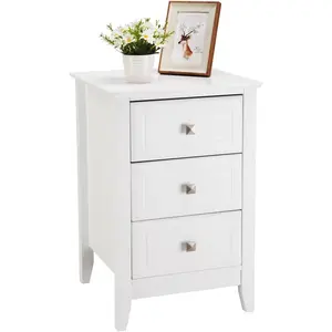 Upgraded White/Grey Night Stands for Bedrooms Set of 1, Modern Nightstand with 3 Drawers, Wooden Bed Side Table for Small Spaces, College Dorm, Kids’ Room, Living Room, 16W x 16D x 24H