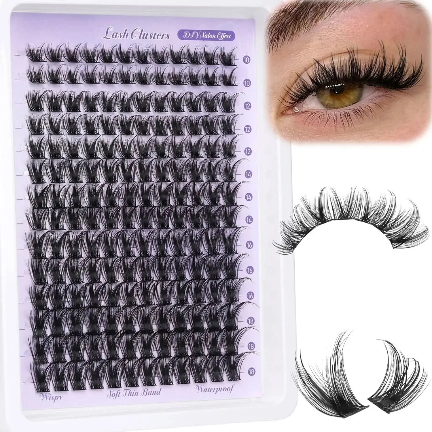 Lash Clusters Wispy Eyelash Clusters 10-18mm 168pcs Cluster Eyelash Extensions Natural Volume Lash Extensions DIY Individual Lashes with Soft Thin Band Makeup
