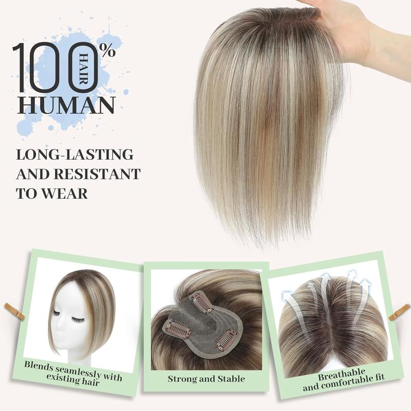 Hair Toppers for Women,Top Hairpieces 100% Remy Human Hair no Bangs,120% Density Swiss Base Clip In Topper 7x10CM 10inch Hair Toppers for Women Real Human Hair,Remy Human with Thinning Upgrade Middle Part Clip in Topper Hair Pieces for Women Daily