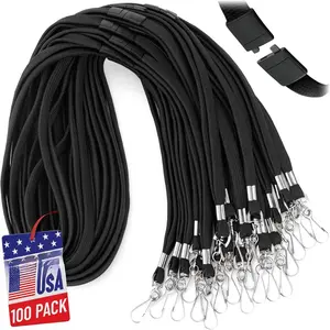 - Flat Breakaway Safety Lanyard for ID Badges (Black, 36 Inch, 100 Pack), Soft Woven  Line
