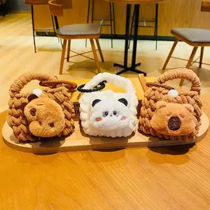 Capybara Knitted Plush Earphone Case for AirPods - Adorable Panda Design, Compact Size 5x10x9.5 cm, Lightweight 27g, Fun Unique Accessory Audio Headset