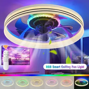 Ceiling Fan with RGB Lights Remote Control, Flush Mount Ceiling Fan with 6 Speeds & 3 Color Temperature 3000-6000K RGB Mode Dimmable for Living Room Bedroom