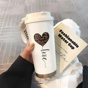 17.92 oz Leopard Print Heart Stainless Steel Insulated Cup, Insulated Tumbler, Insulated Flask, Dual-Drinking Coffee Cup, Suitable for Hot and Cold Drinks, Portable Travel Cup, Gift for Valentine's Day, Thanksgiving