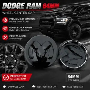 4pcs 64mm/2.52inch Slant Wheel Center Caps, Compatible with Dodge Dodge Hubcaps, Sheep Wheel Modification Center Cap Labels