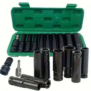 11pcs 1/2'' Drive Metric 6-Point Deep Well Cr-V Socket Wrench Set (10mm-24mm) with Storage Box
