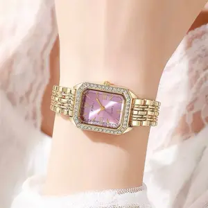 Fashion Rectangle Women Watches Set Ladies Rhinestone Quartz Watch Bracelet Strap Wristwatch（Without Box）