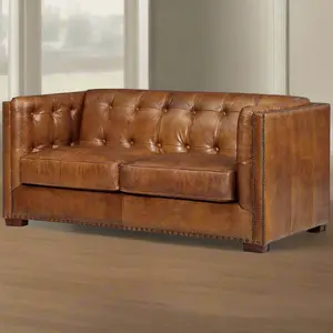 Tuxedo Leather Love Seat - Light Brown