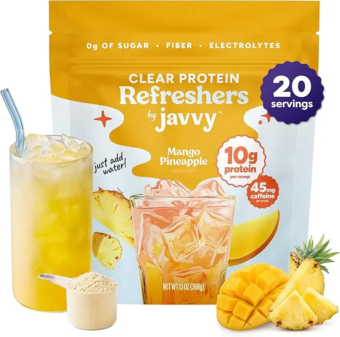 2026!!! Javvy Clear Protein Refresher Drink Mix – 10g of Whey Protein and Collagen Peptides, Electrolytes Powder, Natural Flavors, 0g of Sugar, 45mg Caffeine, 20 Servings