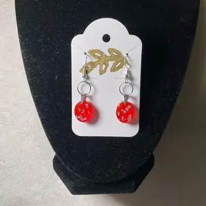 Dainty Bright Red Earrings with Silver Accents