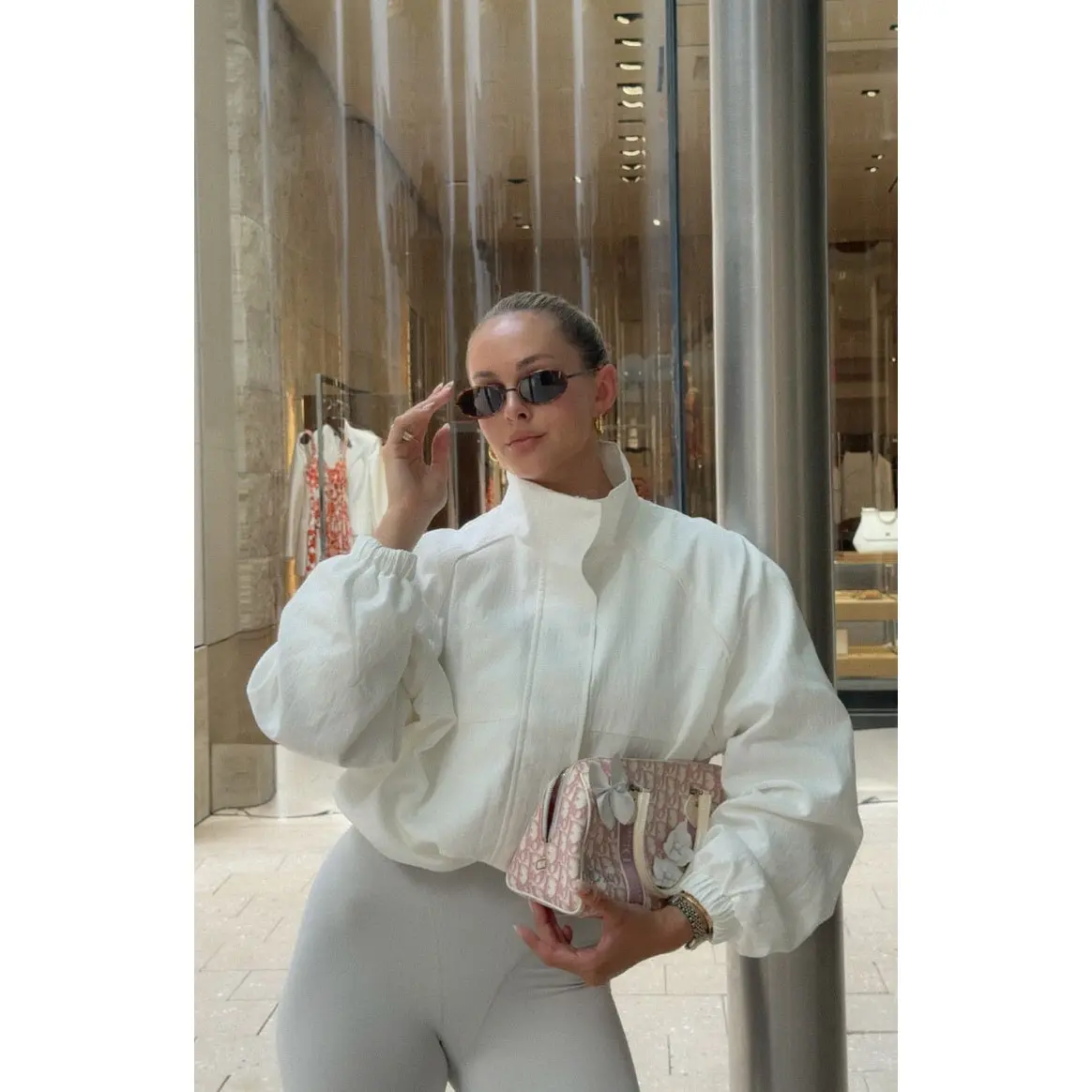 Enya Cream Funnel Neck Sports Jacket