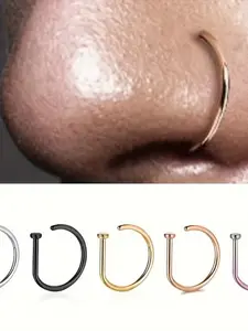 Men & Women Fake Pierced Nose Rings Set, Spiral Nose Ring, Hinged Nose Hoop, No Piercing Needed, Quartz Stainless Steel Punk Body Jewelry, All Seasons Fashion Accessory