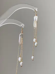 JInger Crafting Baroque Freshwater Pearl Tassel Earrings Pearl Drop Earrings