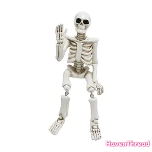 Sitting Waving Skeleton Figurine, 1-Count Garden Decor, Creative Fairy Garden Micro Landscape Layout Prop, Halloween Festival Decoration, Fairy Garden Decor