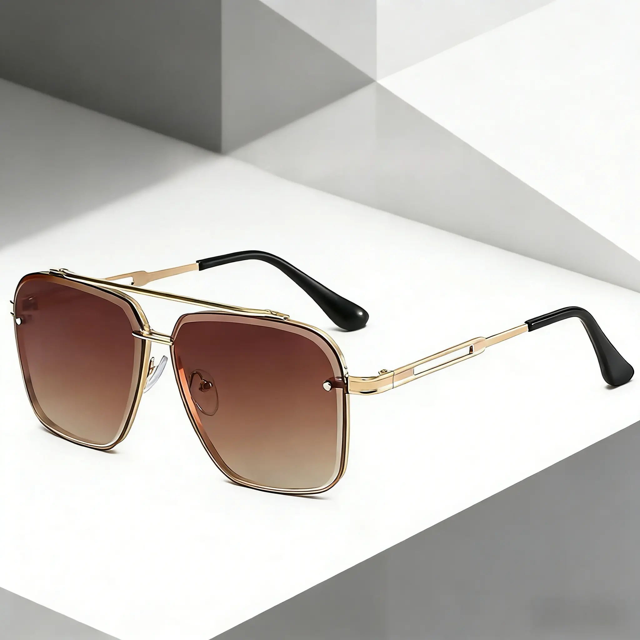 Smaller Coffee Tangle Free Aviator Sunglasses with Gold 