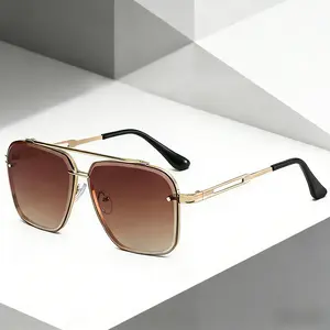 Smaller Coffee Tangle Free Aviator Sunglasses with Gold Frame and Brown Gradient Lenses for Men and Women