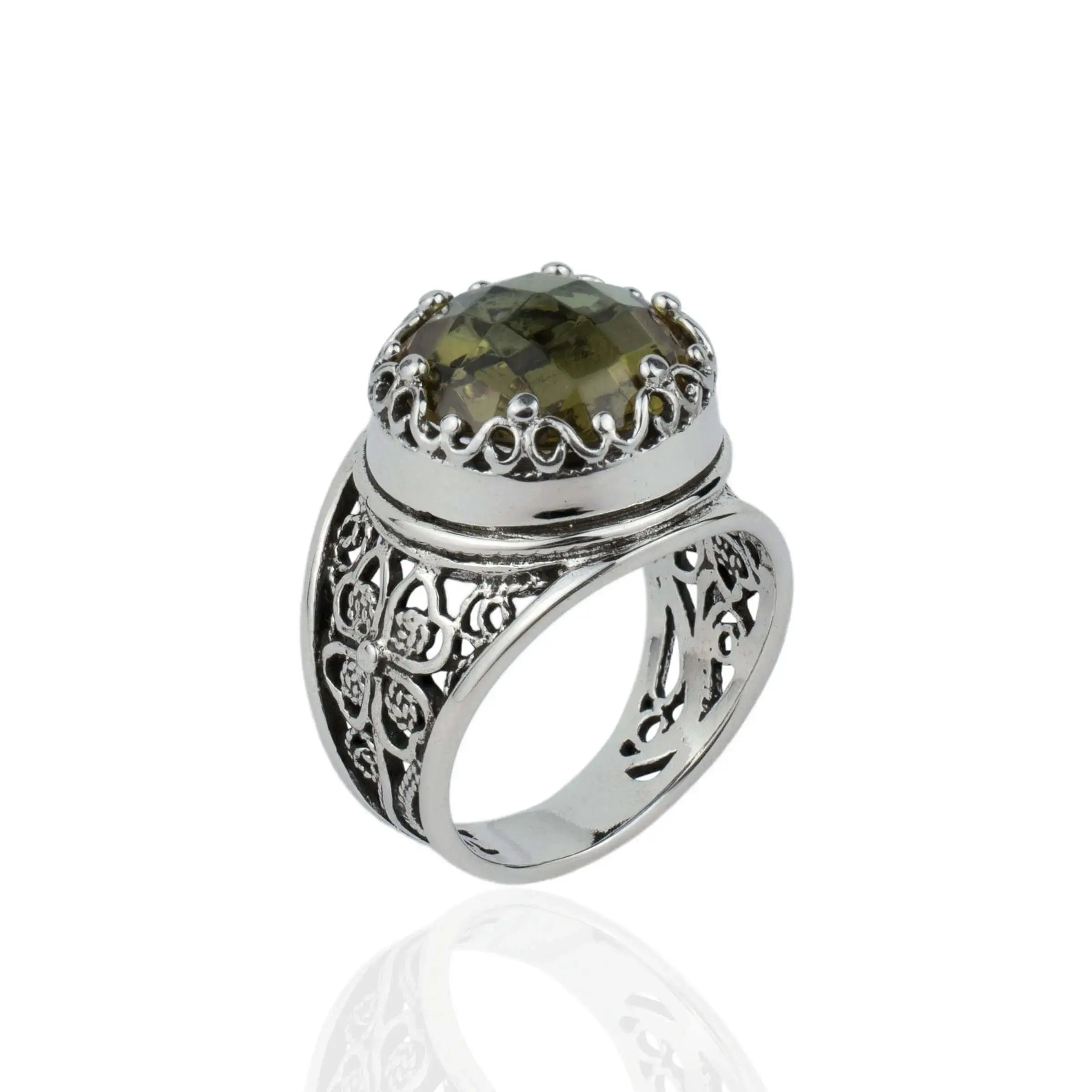 Filigree Art Alexandrite Gemstone Women Crown Silver Statement Ring