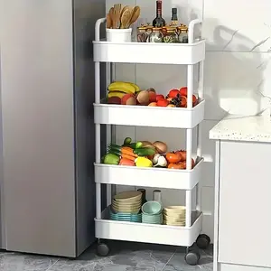 Multifunctional White Rolling Storage Cart:Open Shelves for Living Spaces Book Display,Ideal for Kitchen,Bedroom Storage Decor